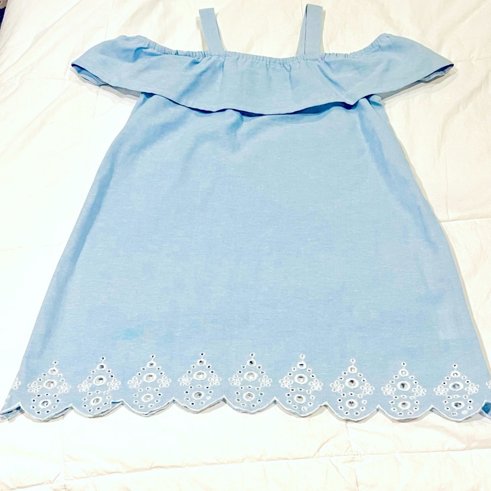 NWT Girls Mudpie Light Blue Denim Dress with Eyelet Trim Size 5T
